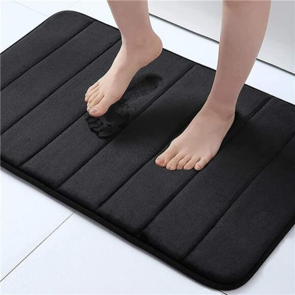Black Memory Foam Bath Mat Soft Non Slip Water Absorbent Bathroom Rug 24x16 - Picture 1 of 7
